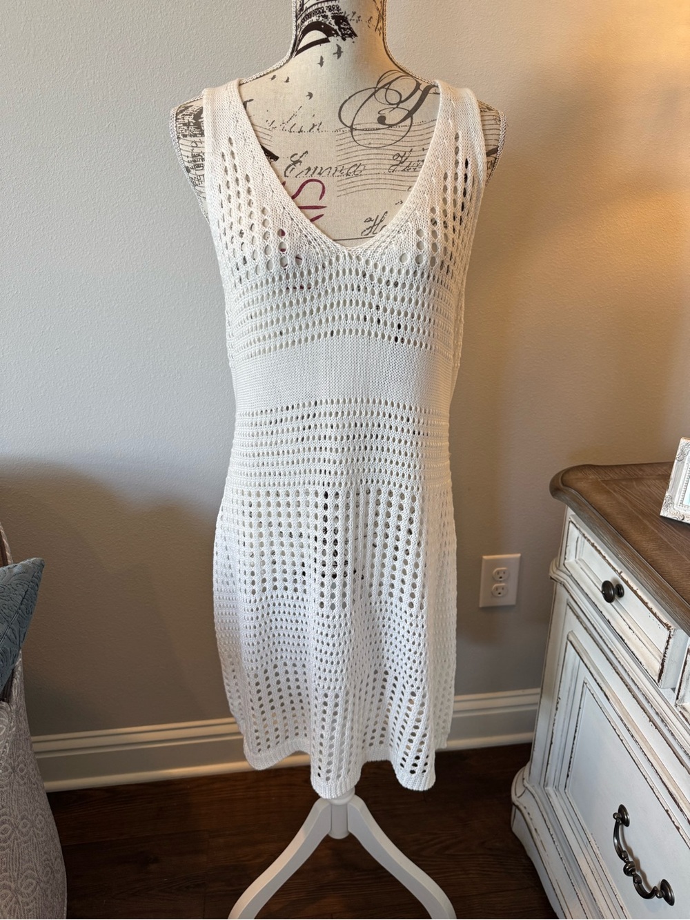 Anthropology Swim Coverup White Crochet Knit V-Neck